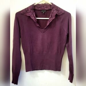 The Limited Lace V-neck Sweater Eggplant Purple Size Small Good Condition